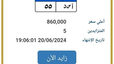 جبل وأسد.. طرح مزاد لوحات مرور مميزة بأسعار تسجل 860 ألف جنيه