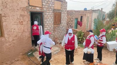 قافلة إغاثية من الهلال الأحمر لمساعدة متضرري السيول بالوادي الجديد |صور