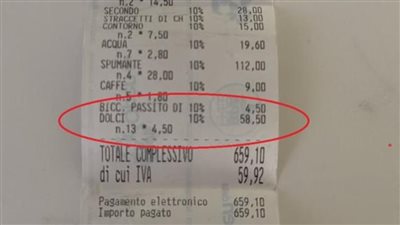 58 يورو مقابل خدمة الصالة| فاتورة مطعم تثير الجدل في إيطاليا.. وصاحب المطعم: بنعوض مرتبات الموظفين 