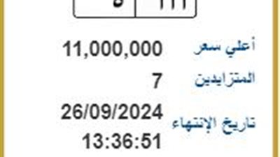 سعر لوحة مرور مميزة في مصر يسجل 11 مليون جنيه.. أ أ أ 5