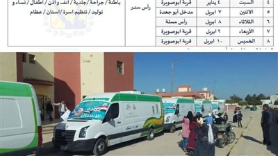 الكشف والعلاج بالمجان.. قافلة طبية في العديد من التخصصات بمدينة رأس سدر جنوب سيناء اليوم