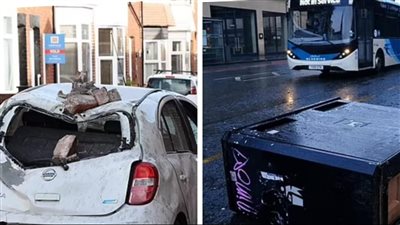 صناديق قمامة وأعمدة إنارة في الهواء.. عاصفة إيوين المدمرة تضرب بريطانيا