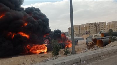 حريق في مواسير صرف بلاستيكية بمنطقة ابني بيتك في أكتوبر |صور 