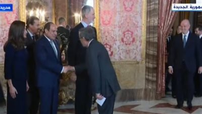 ملك إسبانيا يستقبل الرئيس السيسي في القصر الملكي بمدريد