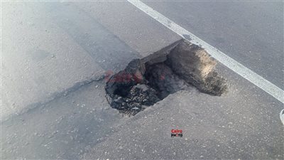 هبوط أرضي مفاجئ على الطريق الدائري عند نزلة قليوب