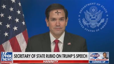 بعد إثارته الجدل.. سبب ظهور ماركو روبيو وزير الخارجية الأمريكي بالصليب على جبهته