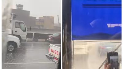 بيدعي وفرحان.. سائق أتوبيس يلتقط صور الأمطار يتصدر التريند