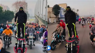 واقف على الموتوسيكل.. شاب يستعرض بدراجة نارية على كورنيش النيل ويعرض حياة المواطنين للخطر