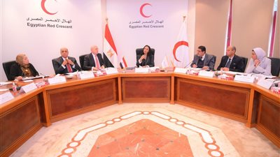 وزيرة التضامن تستعرض جهود الهلال الأحمر في مساعدة الأشقاء بغزة