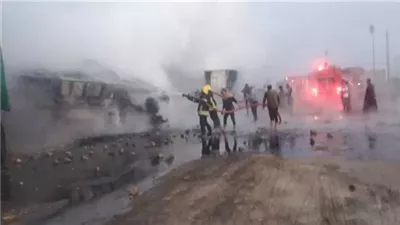 مصرع شخصين في حريق تريلا بالطريق الصحراوي بالبحيرة |بث مباشر 