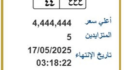 لوحة مرور مميزة بسعر يلامس 4.5 مليون جنيه.. تفاصيل