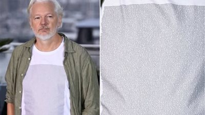 جوليان أسانج يرتدي قميصًا يحمل 4986 اسم صغير فلسطيني قتلوا في الحرب بمهرجان كان 