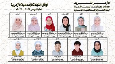 أوائل الشهادة الإعدادية الأزهرية ببورسعيد للعام الدراسي 2024-2025
