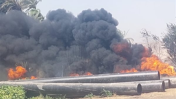  حريق في مخزن مواسير