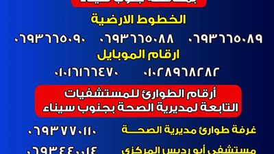 صحة جنوب سيناء تعلن أرقامًا بديلة بعد تعطل الخطوط الأرضية بسبب حريق سنترال رمسيس