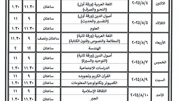 جدول امتحانات الدور