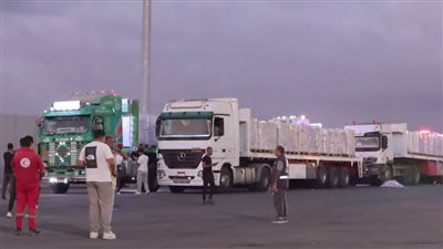 بدء تحرك الفوج الأول من قافلة المساعدات الإنسانية الـ 28 من مصر إلى قطاع غزة عبر معبر كرم أبو سالم