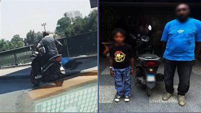 كان بيعلمه السواقة.. القبض على أب سمح لنجله الصغير بقيادة دراجة نارية بالقاهرة