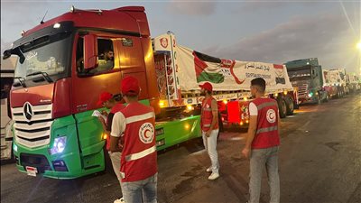 الهلال الأحمر المصري يرسل 80 ألف سلة غذائية لأهالي غزة عبر قافلة زاد العزة الـ40