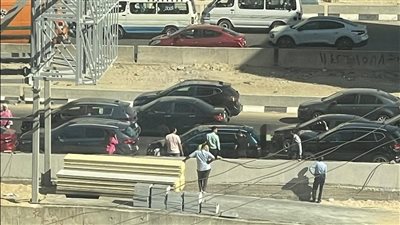 تصادم 4 سيارات أعلى الطريق الدائري بالمعادي