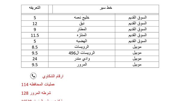 التعريفة الجديدة