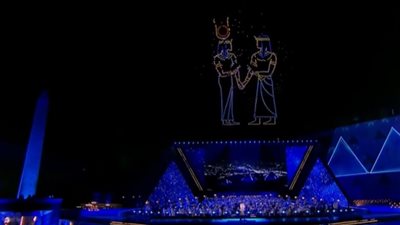 عروض ضوئية مبهرة في افتتاح المتحف المصري الكبير تعيد روح الملوك إلى السماء| صور