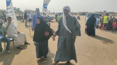 زوجان مسنان يحرصان على الإدلاء بصوتيهما في انتخابات مجلس النواب بالفيوم 