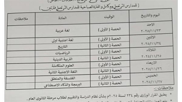 جدول امتحانات شهر