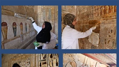 الترميم يعيد الحياة لمعبد هابو.. أعمال دقيقة داخل مقصورة البراديس بالأقصر | صور 