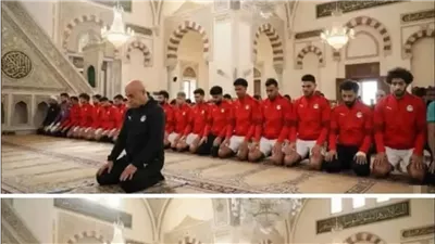 حقيقة صورة لاعبي منتخب مصر يؤدون صلاة الفجر بالشورت