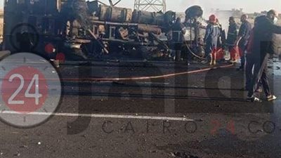 السيطرة على انفجار سيارة محملة بأسطوانات الغاز بطريق الإسماعيلية القاهرة الصحراوي 