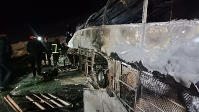 الطب الشرعي يتعرف على هوية جميع ضحايا حادث أتوبيس طريق أسيوط الصحراوي