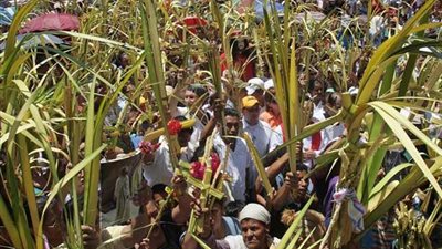 الأقباط يحتفلون بأحد السعف.. والبابا يترأس القداس بدير الأنبا بيشوي