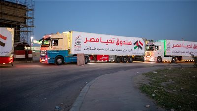 قافلة صندوق تحيا مصر تعبر نفق الشهيد أحمد حمدي في الطريق لقطاع غزة (صور)