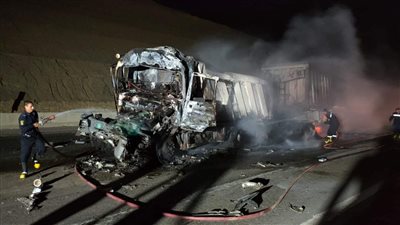 مصرع سائق في حادث تفحم سيارة نقل وإصابة مساعده بالفيوم (صورة)