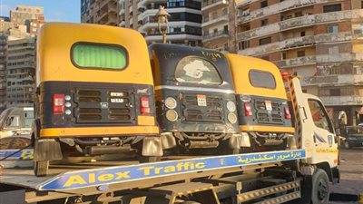 مرور الإسكندرية تتحفظ على 12 «توك توك» بشارع محمد نجيب 