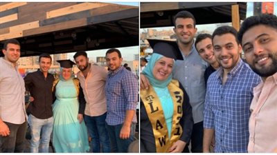 ماما كمان عروسة.. 4 شباب يحتفلون بتخرج والدتهم من حقوق الإسكندرية وزواجها أيضا | صور
