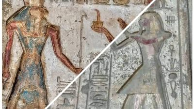 قبل وبعد الترميم.. شاهد صالة الأعمدة الأولى بمعبد الملك سيتي الأول بـ أبيدوس | صورة