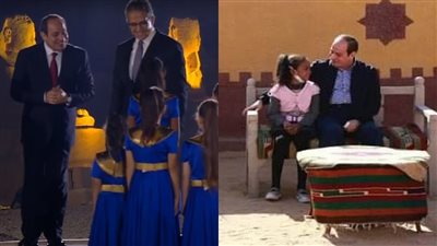 جلس بجوارها صباحًا في أسوان وحياها ليلًا بالأقصر.. لقطة أبوية بين السيسي والطفلة شروق | فيديو