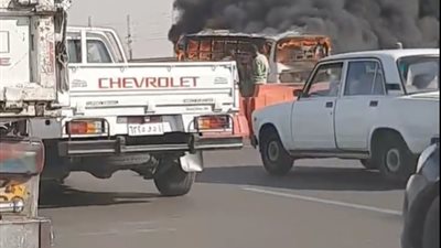 تفحم أتوبيس بطريق مصر الإسماعيلية الصحراوي | فيديو 