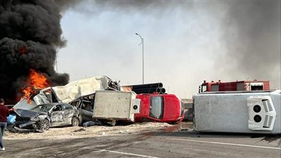 تفاصيل حادث الدائري الأوسطي.. تفحم 7 سيارات ملاكي ووفاة شخص