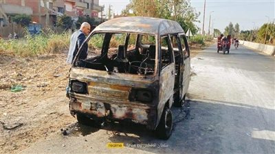 تفحم سيارة على طريق شبين الكوم - الباجور في المنوفية | صور 