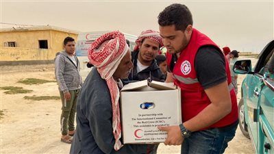 الهلال الأحمر: توزيع 74 طن مواد غذائية ودقيق على أسر شمال سيناء | صور 