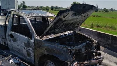 تفاصيل تفحم سيارة ربع نقل وإصابة 3 أشخاص في حادث مروع على طريق جمصة بالمنصورة | بث مباشر