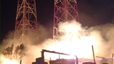 حريق ضخم يلتهم شبكة محمول وبقرتين بإحدى قرى بني سويف.. وثعبان يلدغ شابًا أثناء الإطفاء