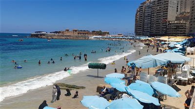 رفع الرايات الصفراء على شواطىء الإسكندرية.. ونسبة الإقبال تقترب من 50%