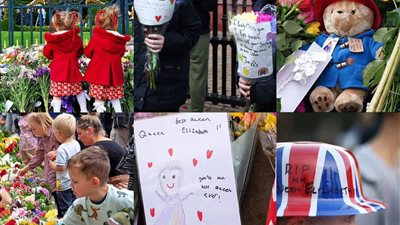 بالزهور والرسومات.. أطفال المملكة المتحدة يودعون الملكة إليزابيث الثانية│ صور