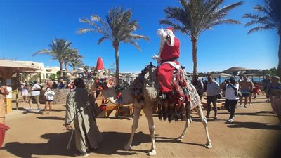 بابا نويل يصل من بروكسل لتوزيع الهدايا على السياح بشواطئ الغردقة | صور