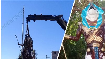 برأس مجهول.. تمثال حورس يثير سخرية أهالي قنا: تشويه للتاريخ | صور