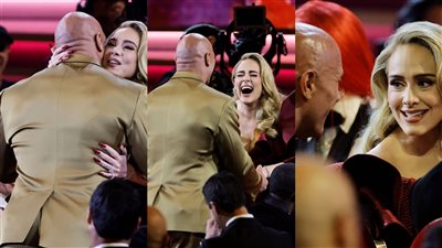 حفل Grammy 2023.. أحضان وقبلات بين أديل ودوين جونسون 